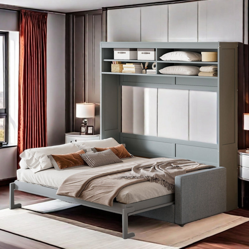 Hokku Designs Modern Murphy Bed With Upholstered Sofa And Storage ...